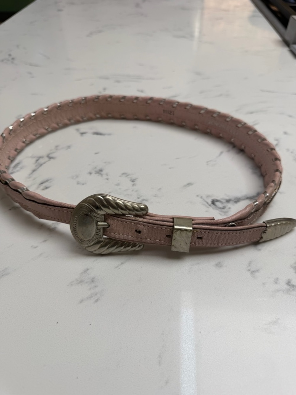Circle Y Silver Women's Pink Beaded Leather Belt with Silver-Tone Buckle